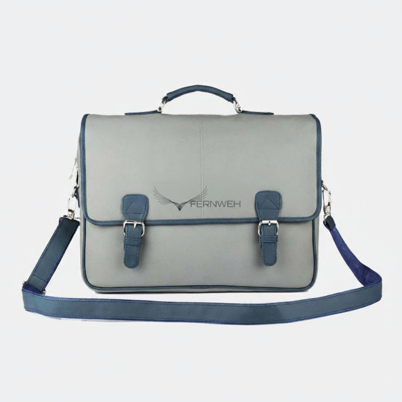 Grey & Blue Flap Briefcase: Professional Style with a Travel-Inspired Design