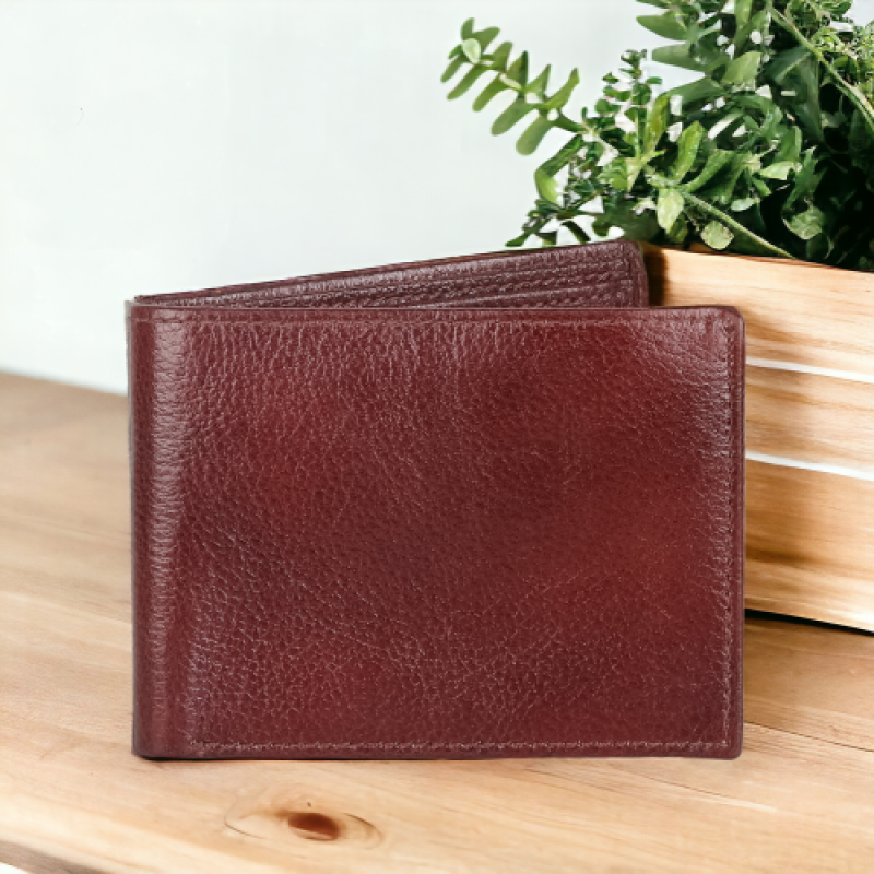 Mens' bifold wallet with 5 card slots & a coin pocket brown Leather