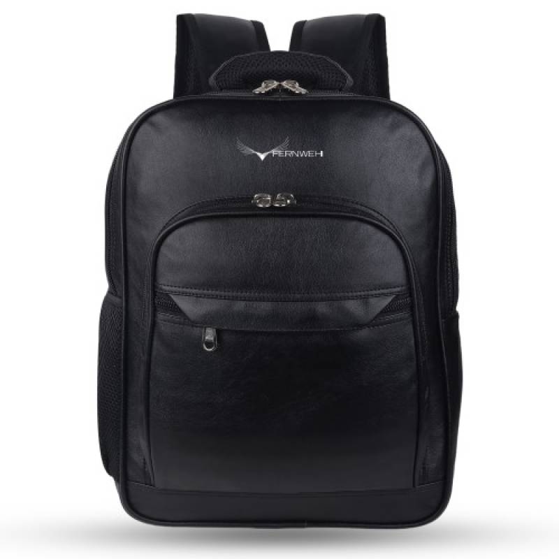FERNWEH 19 I Rexin Backpack with 15.5 Inch Laptop Compartment, 3 Compartments, Black