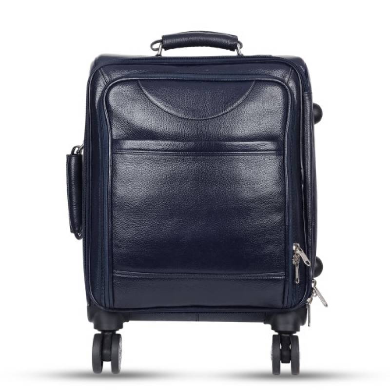 Leather Cabin Trolley Bag (4 Wheeler), with Laptop Compartment Compatible with 17 Inch