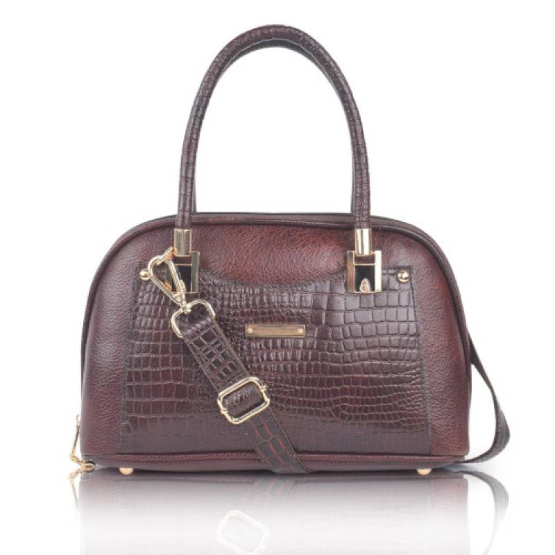FERNWEH Leather Ladies Handbag, Crocodile Pattern, Burgundy