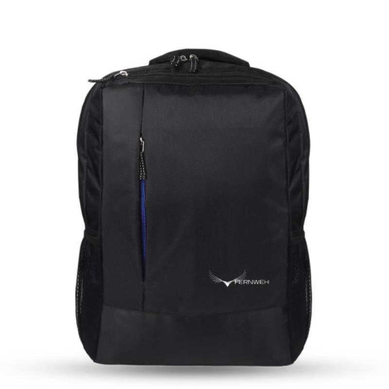 FERNWEH 18 Inch Backpack with 16 Inch Laptop Compartment, 3 Compartments, Trolley Strap, Black and Blue