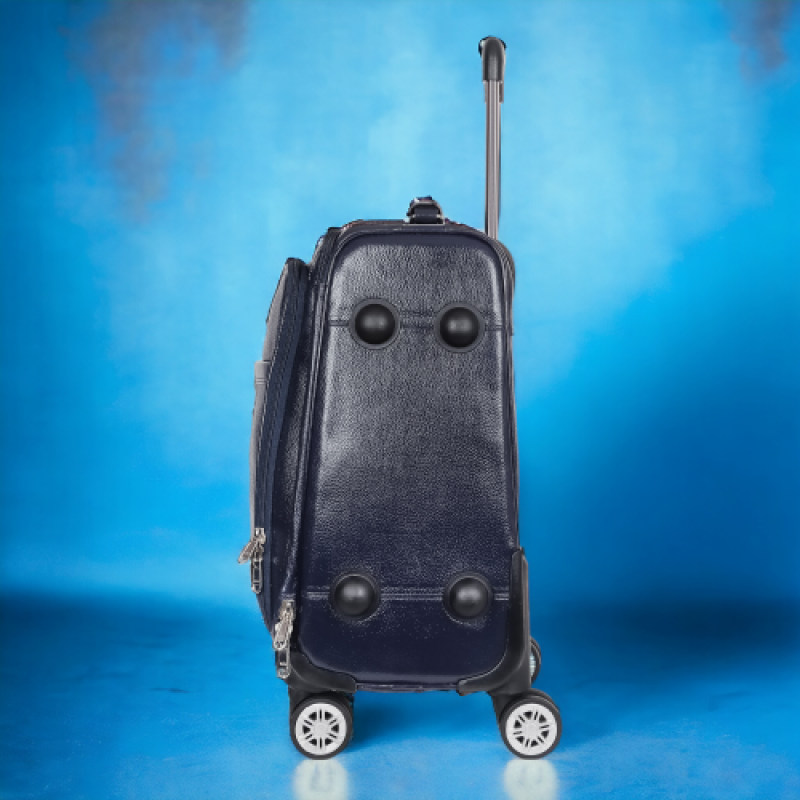 Leather Cabin Trolley Bag (4 Wheeler), with Laptop Compartment Compatible with 17 Inch