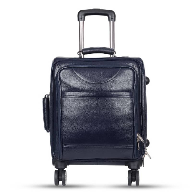 Leather Cabin Trolley Bag (4 Wheeler), with Laptop Compartment Compatible with 17 Inch