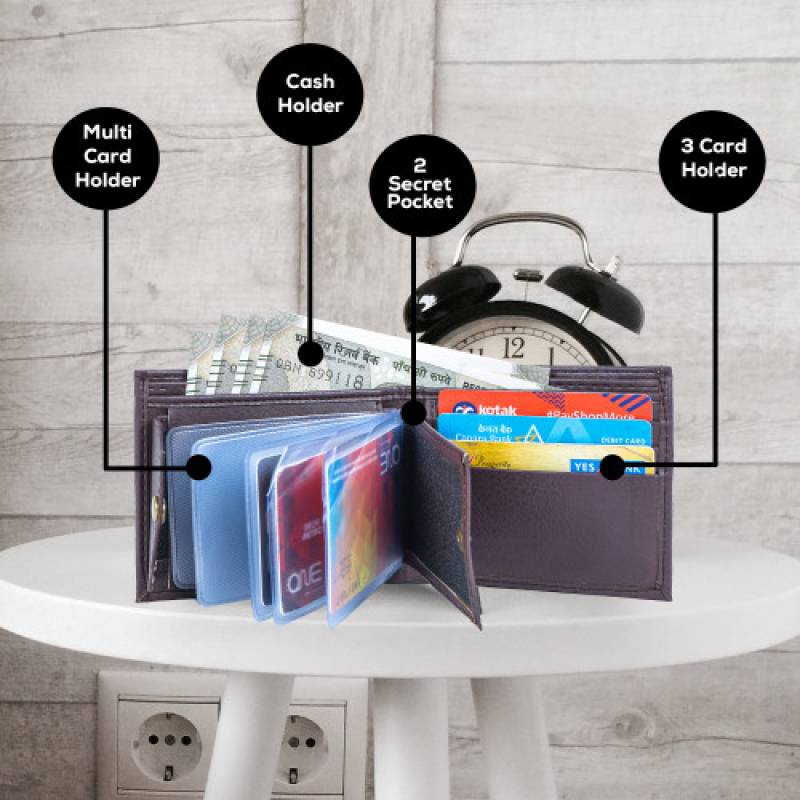 Dark Brown Raxin Mens' bifold wallet with 7 card slots