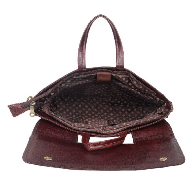 FERNWEH Leather Laptop Bag, 15.5 inch Compartment, 16 inch Size, Trolley Strap, 3 Compartments, 1 Pen Pocket, 1 Phone Pocket, Zipper and Magnetic Closure, Burgundy