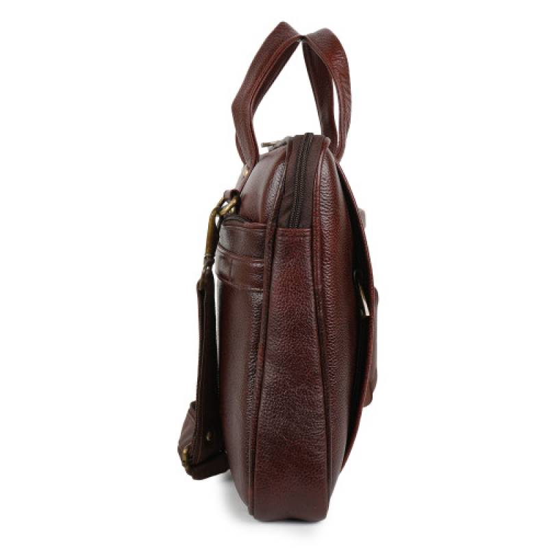 Premium 3-Compartment Brown Leather Messenger Bag – 15.6" Laptop Compatible, Trolley Strap Included