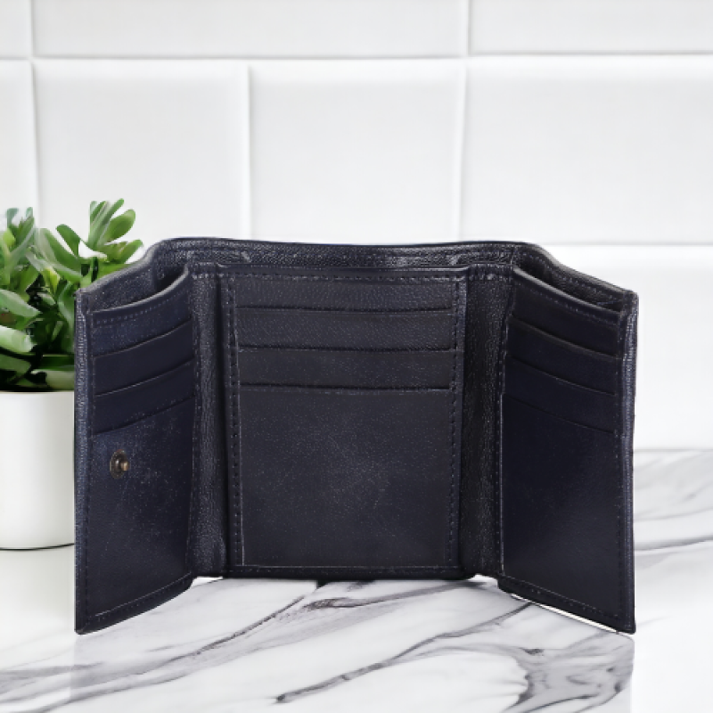 Black Leather Wallet Mens' bifold wallet with 10 card slots & a coin pocket