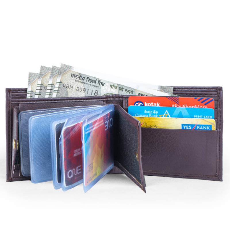 Dark Brown Raxin Mens' bifold wallet with 7 card slots
