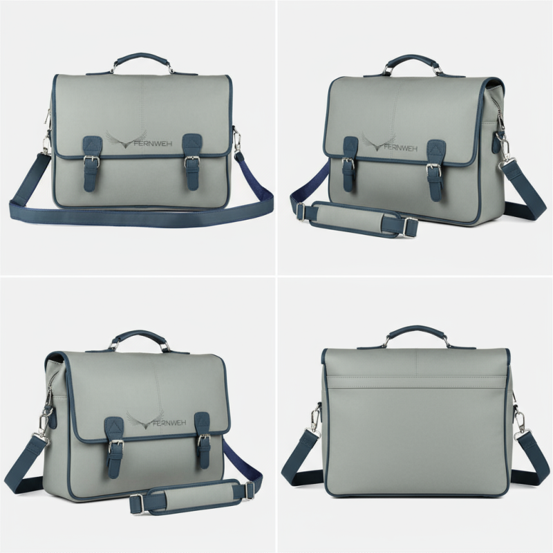Grey & Blue Flap Briefcase: Professional Style with a Travel-Inspired Design