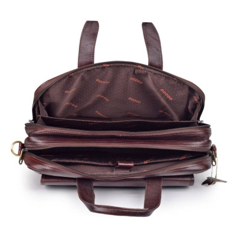 NDM Leather Large Laptop Bag – 17x6x12 Inches, 4 Laptop Compartments, with Trolley Strap