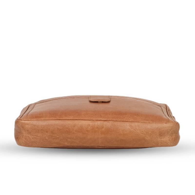 FERNWEH Tan Leather Messenger Bag, 16 inch Laptop Compartment, 4 Compartments, Pen Pocket, 2 Phone Pockets, Trolley Strap