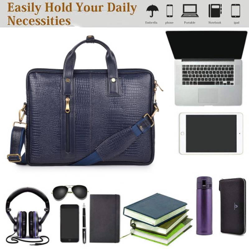 Croco Leather Laptop Messenger Bag – Fits 15.5-Inch Laptops, 3 Spacious Compartments