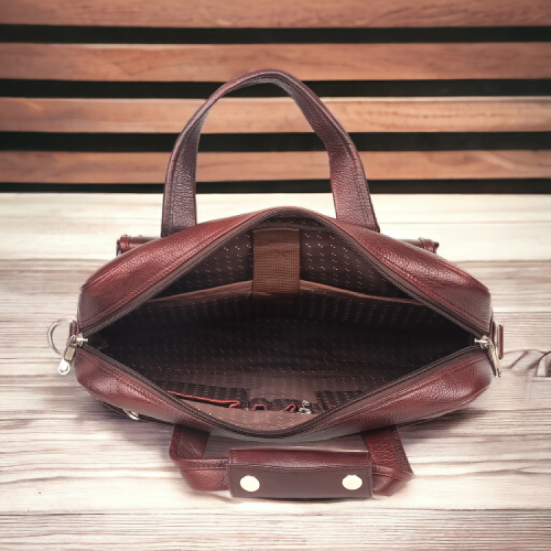 FERNWEH Genuine Leather Messenger Bag – 16 Inch Laptop Compartment, Brown, with Trolley Strap