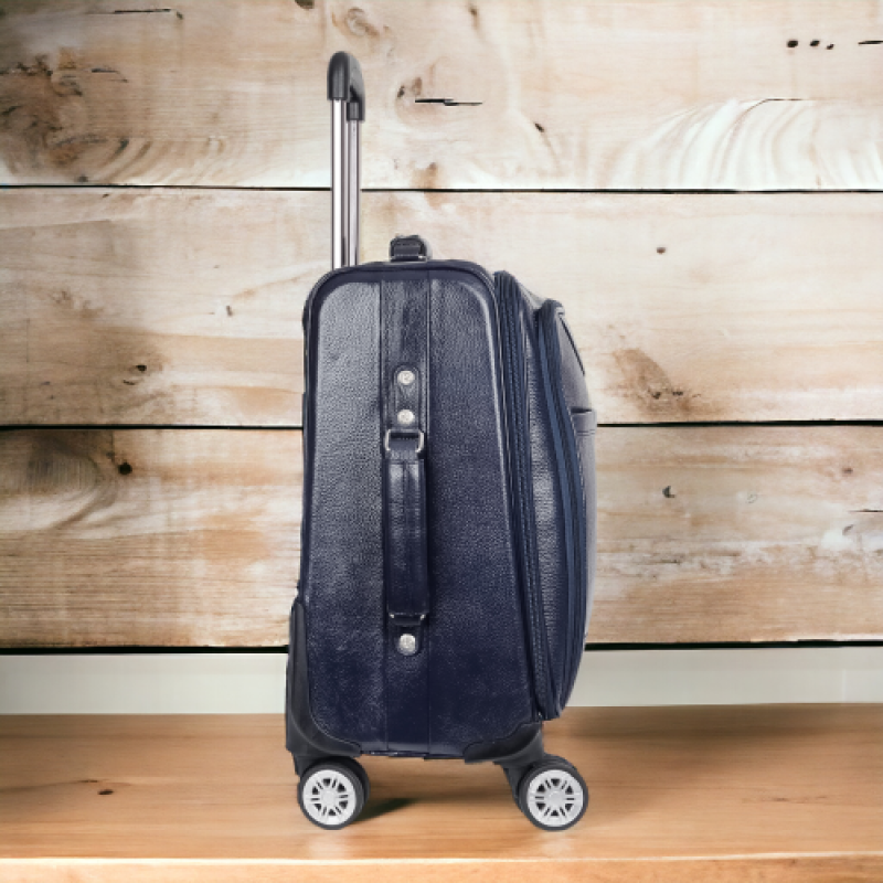 Leather Cabin Trolley Bag (4 Wheeler), with Laptop Compartment Compatible with 17 Inch