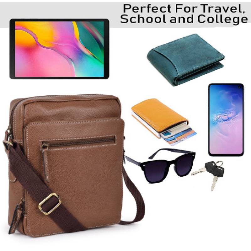 Fernweh Camel Colour Vegan Leather Organizer Bag with Shoulder Handle – 12 x 8 x 3 Inch