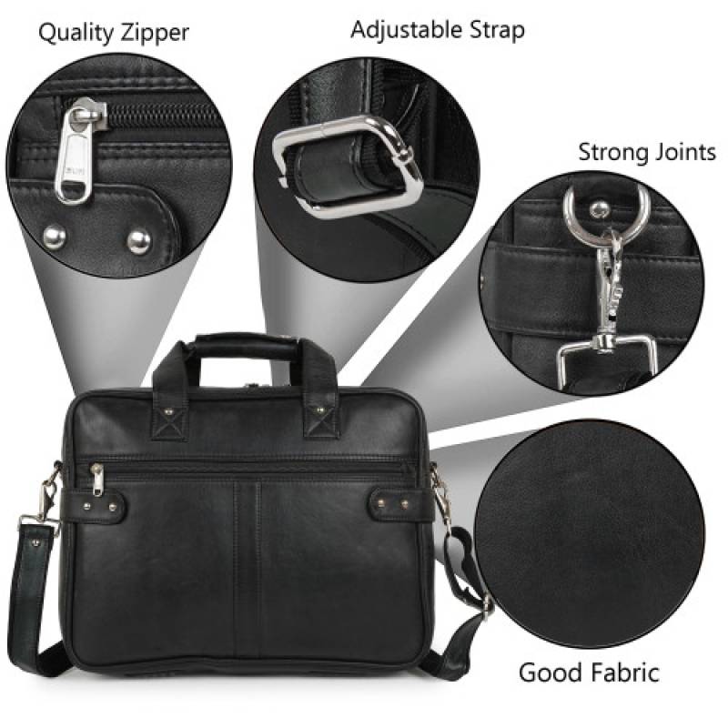 Fernweh 16-Inch White Vegan Leather Laptop Bag with Shoulder & Hand Strap – 4 Compartments & Trolley Patti