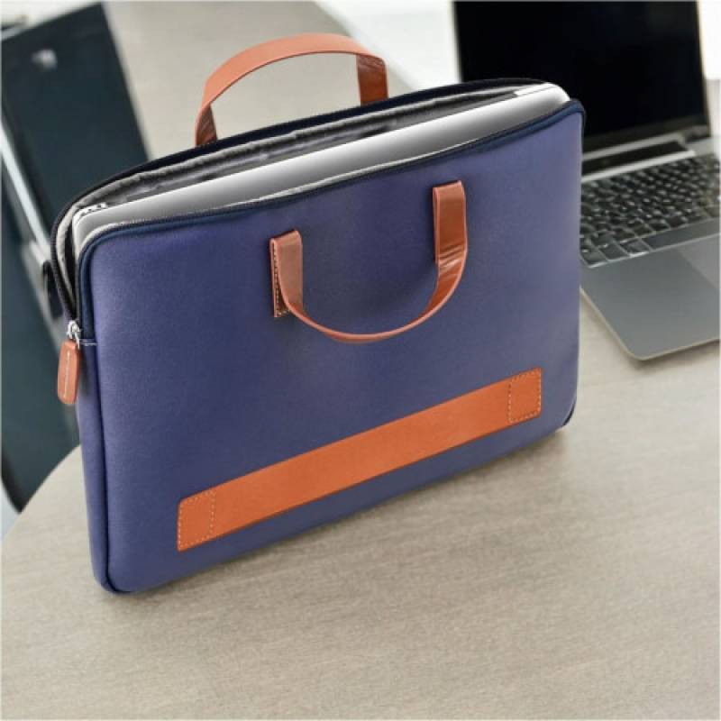 Fernweh "16-Inch Laptop Messenger Case with Trolley Strap - Blue + Tan Color