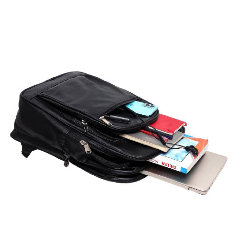 FERNWEH 19 I Rexin Backpack with 15.5 Inch Laptop Compartment, 3 Compartments, Black