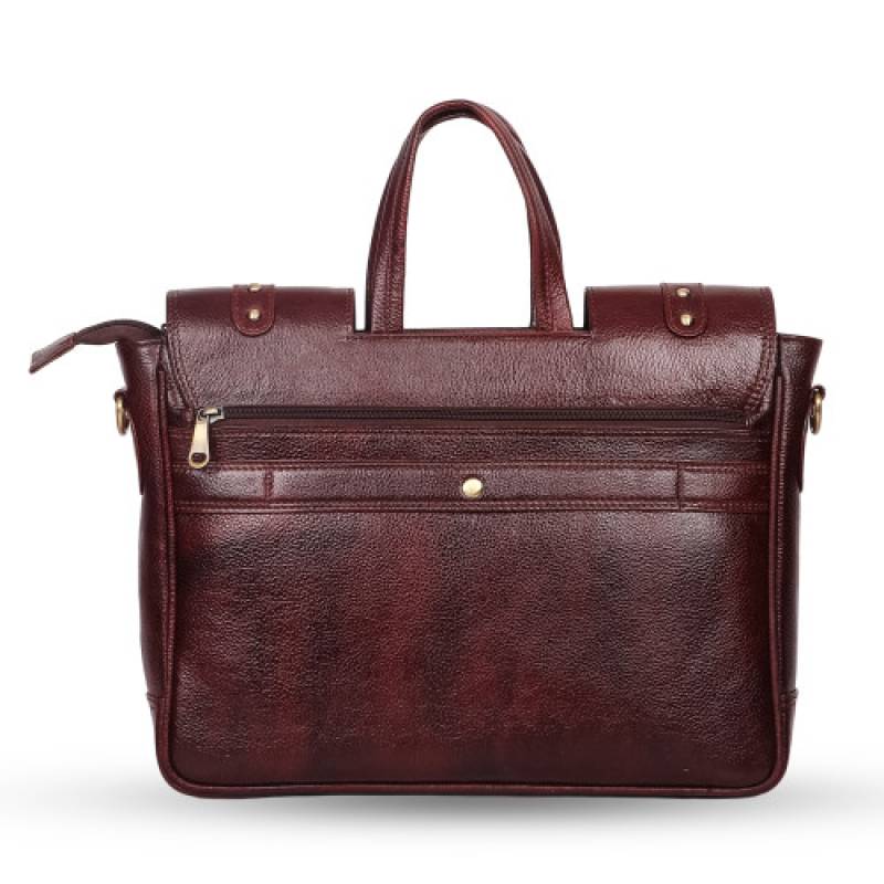 FERNWEH Leather Laptop Bag, 15.5 inch Compartment, 16 inch Size, Trolley Strap, 3 Compartments, 1 Pen Pocket, 1 Phone Pocket, Zipper and Magnetic Closure, Burgundy