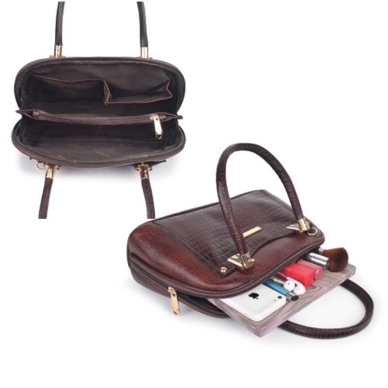 FERNWEH Leather Ladies Handbag, Crocodile Pattern, Burgundy