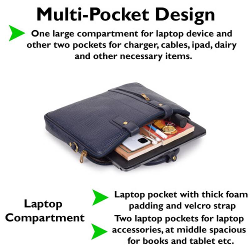 Croco Leather Laptop Messenger Bag – Fits 15.5-Inch Laptops, 3 Spacious Compartments