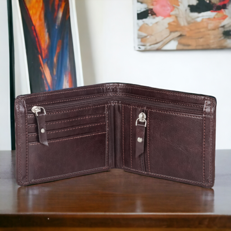 Mens' b apifold wallet with 5 card slots & a coin pocket Dark Brown Rexine