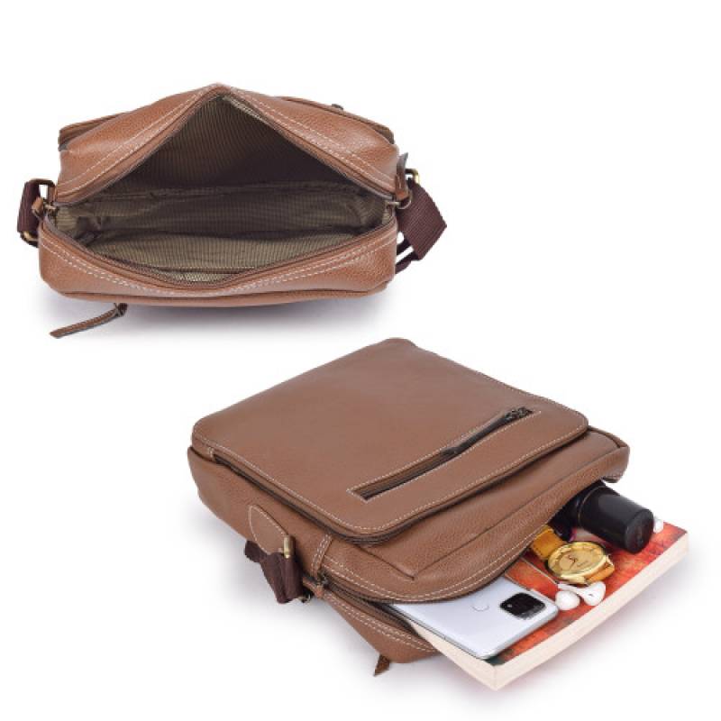 Fernweh Camel Colour Vegan Leather Organizer Bag with Shoulder Handle – 12 x 8 x 3 Inch